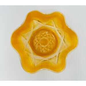 Bowl Dugan Glass Ski Star Peach Opalescence Vintage Carnival Glass Iridescent